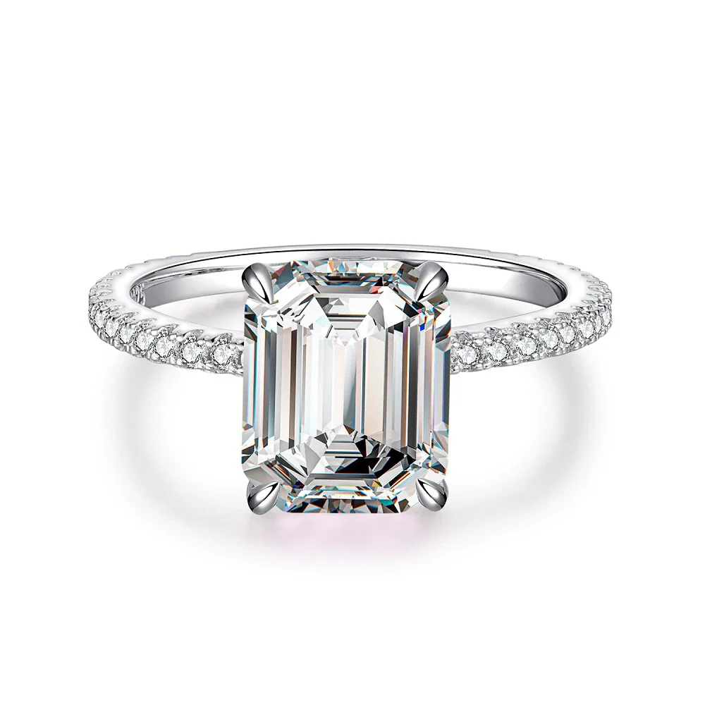 Wholesale Women's 925 Sterling Silver Aquamarine Emerald Cut Geometric Ring Plated Pt950 Gold - Image 6