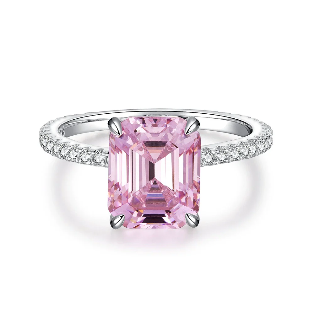 Wholesale Women's 925 Sterling Silver Aquamarine Emerald Cut Geometric Ring Plated Pt950 Gold - Image 7