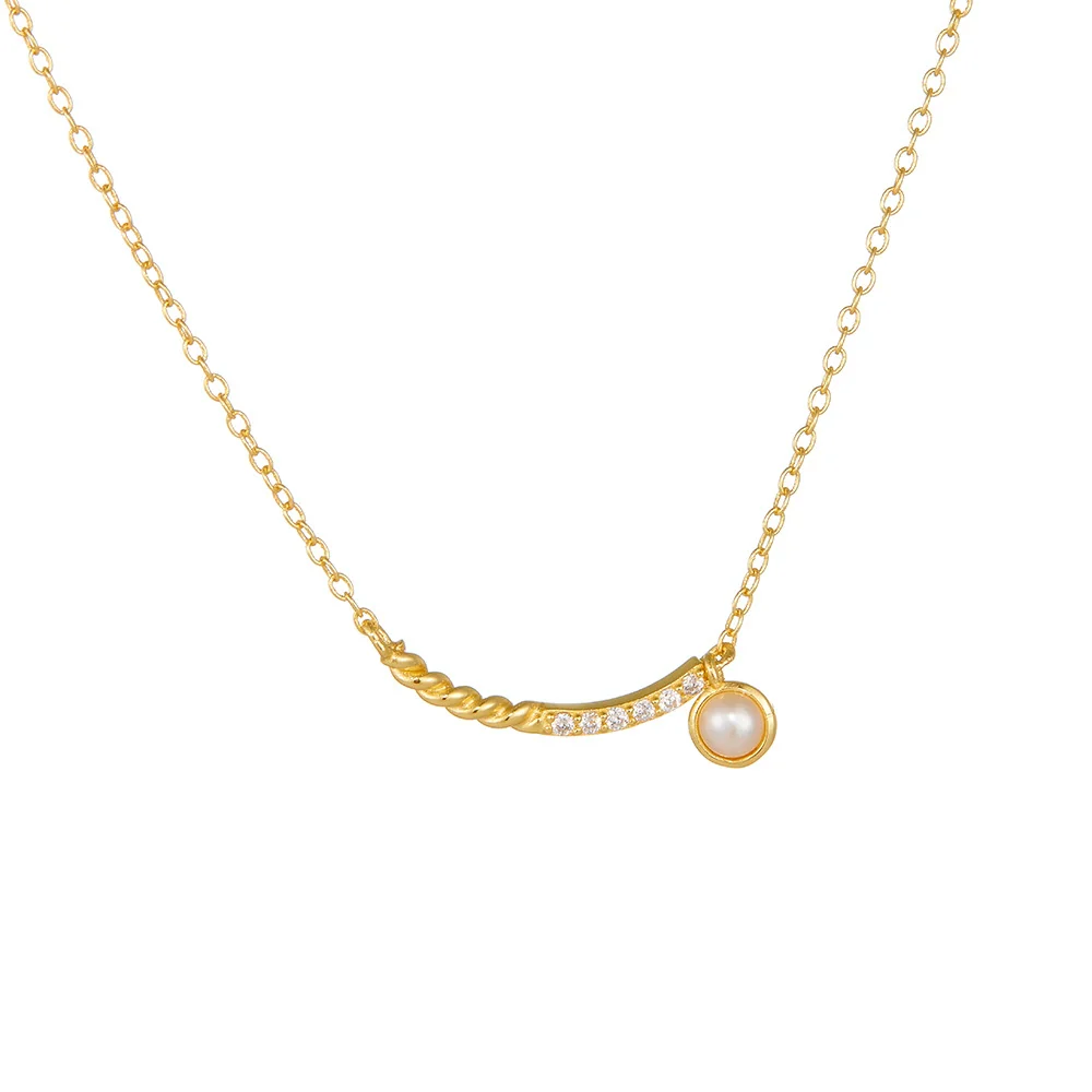 Wholesale Women's 925 Sterling Silver Diamondencrusted Geometric Pearl Pendant Necklace With Cross Chain - Image 5