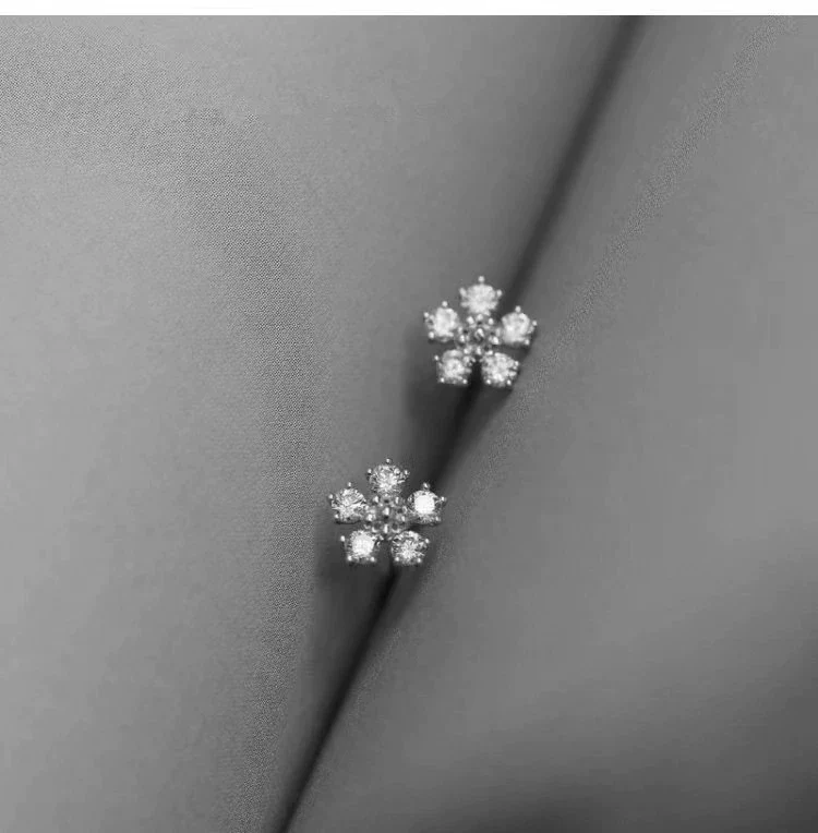 Wholesale Women's 925 Sterling Silver Earrings With Diamond And Flower Design Plated With 14K Gold - Image 7