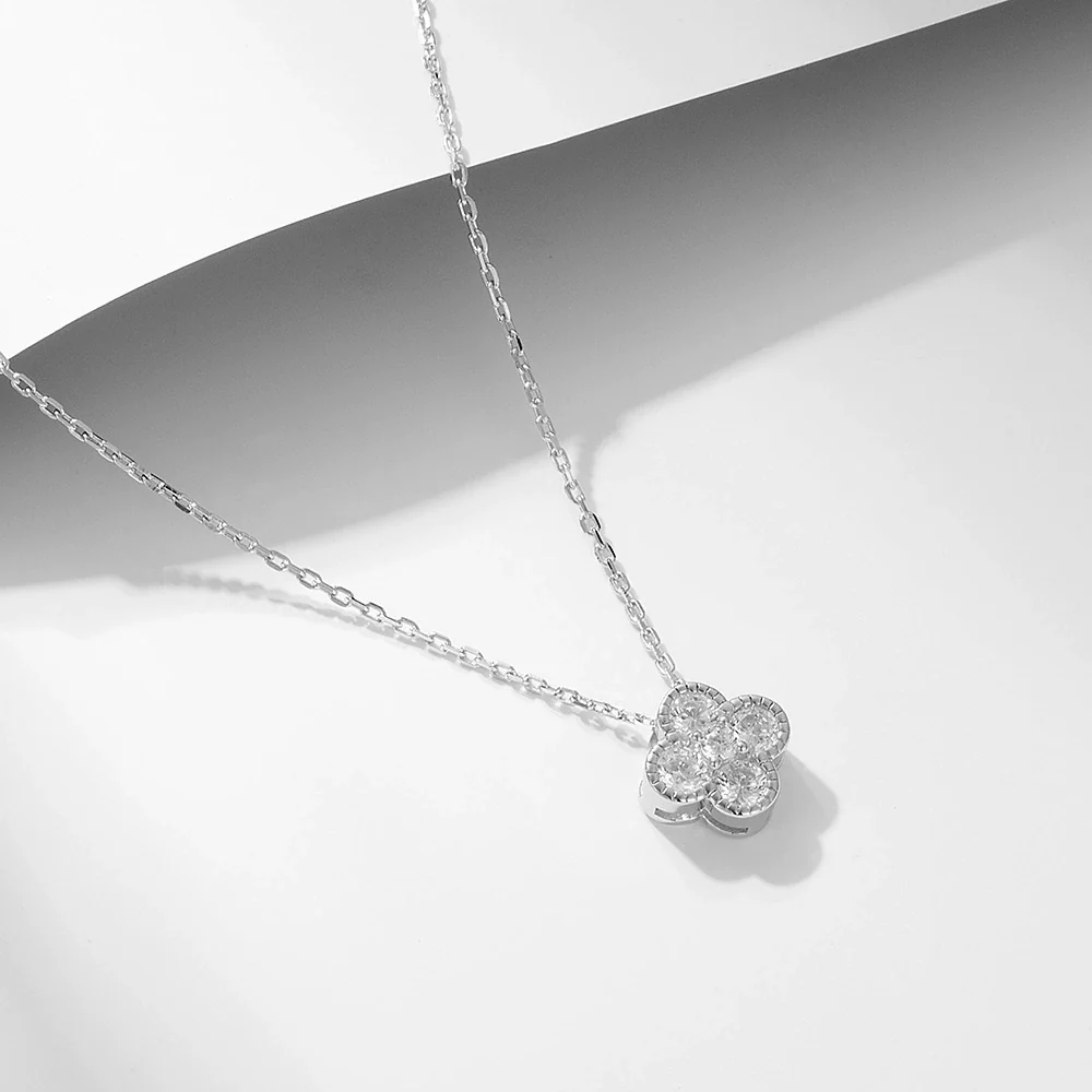Wholesale Women's 925 Sterling Silver Flower And Fourleaf Clover Zircon Necklace Set With Diamonds Cross Chain - Image 2