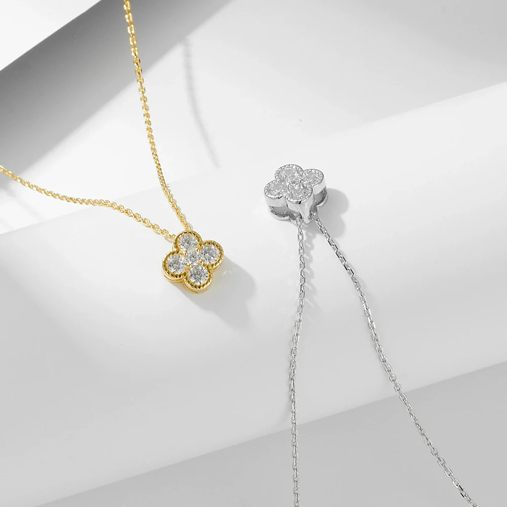 Wholesale Women's 925 Sterling Silver Flower And Fourleaf Clover Zircon Necklace Set With Diamonds Cross Chain - Image 3