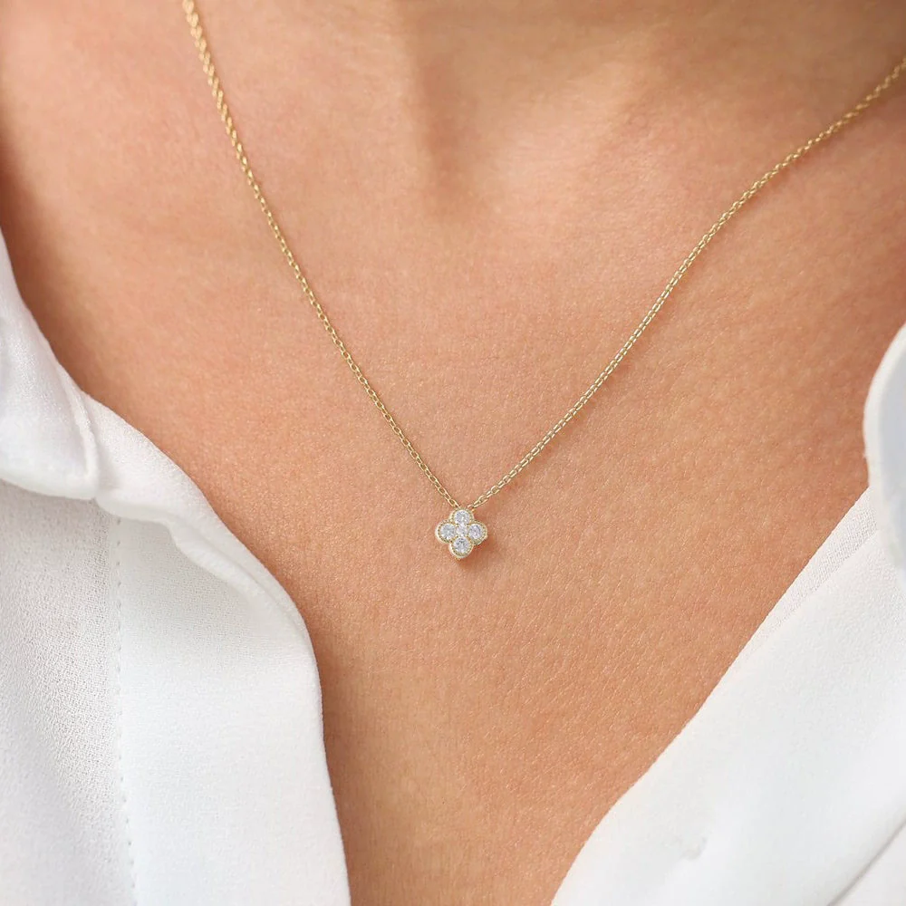 Wholesale Women's 925 Sterling Silver Flower And Fourleaf Clover Zircon Necklace Set With Diamonds Cross Chain - Image 4