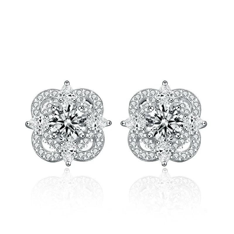 Wholesale Women's 925 Sterling Silver Fourleaf Clover Earrings With Moissanite Flower Pattern Highend And Fashionable - Image 3
