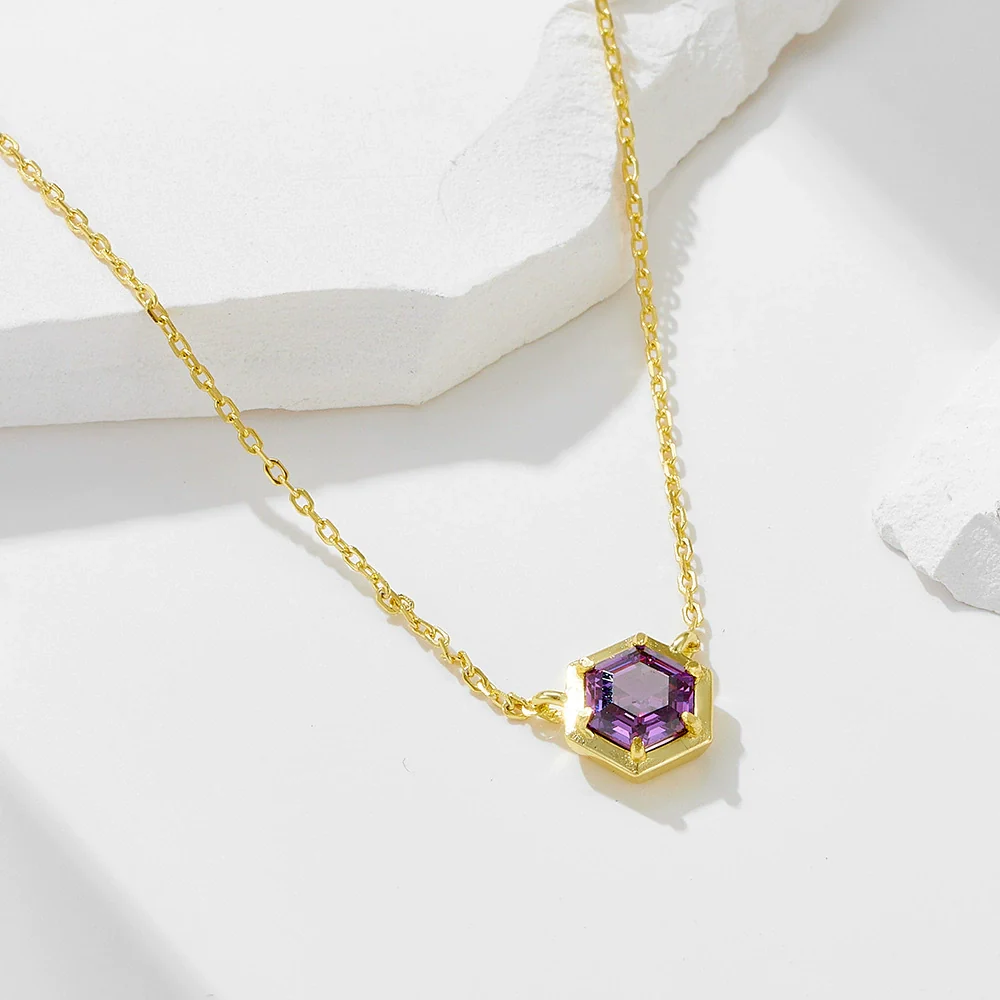 Wholesale Women's 925 Sterling Silver Geometric Amethyst Zircon Diamond Pendant Cross Chain Necklace