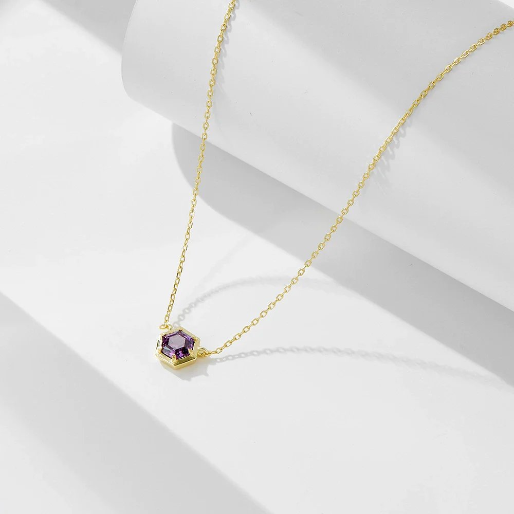 Wholesale Women's 925 Sterling Silver Geometric Amethyst Zircon Diamond Pendant Cross Chain Necklace - Image 2