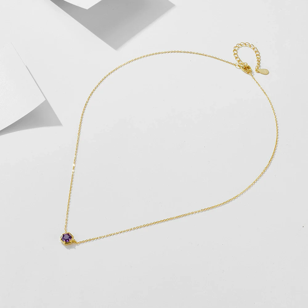 Wholesale Women's 925 Sterling Silver Geometric Amethyst Zircon Diamond Pendant Cross Chain Necklace - Image 3