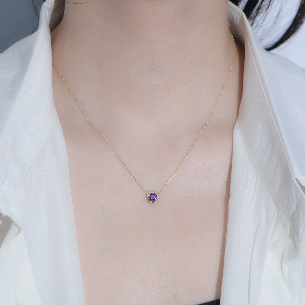 Wholesale Women's 925 Sterling Silver Geometric Amethyst Zircon Diamond Pendant Cross Chain Necklace - Image 4