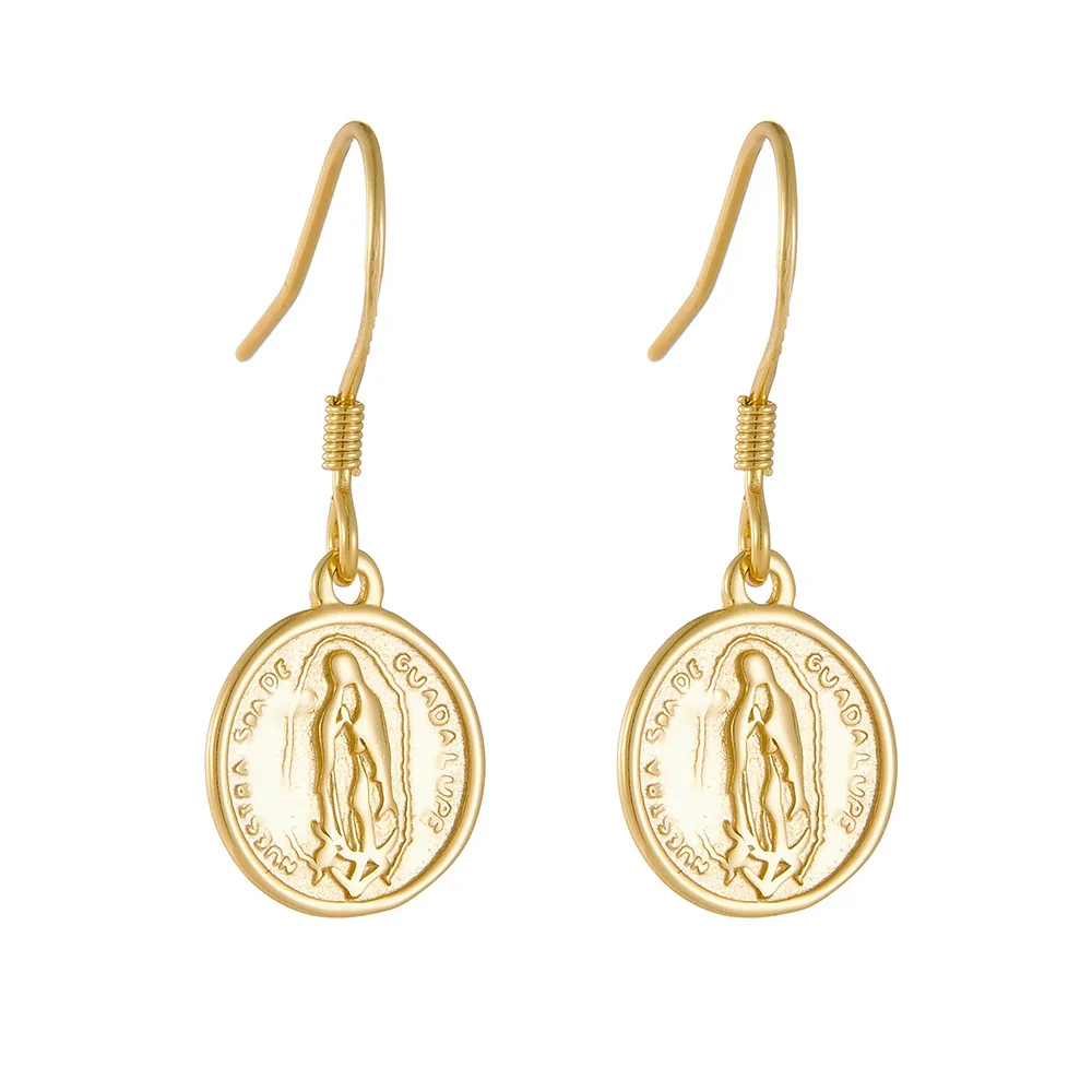 Wholesale Women's 925 Sterling Silver Geometric Circle Coin Earrings With Relief Portrait - Image 5