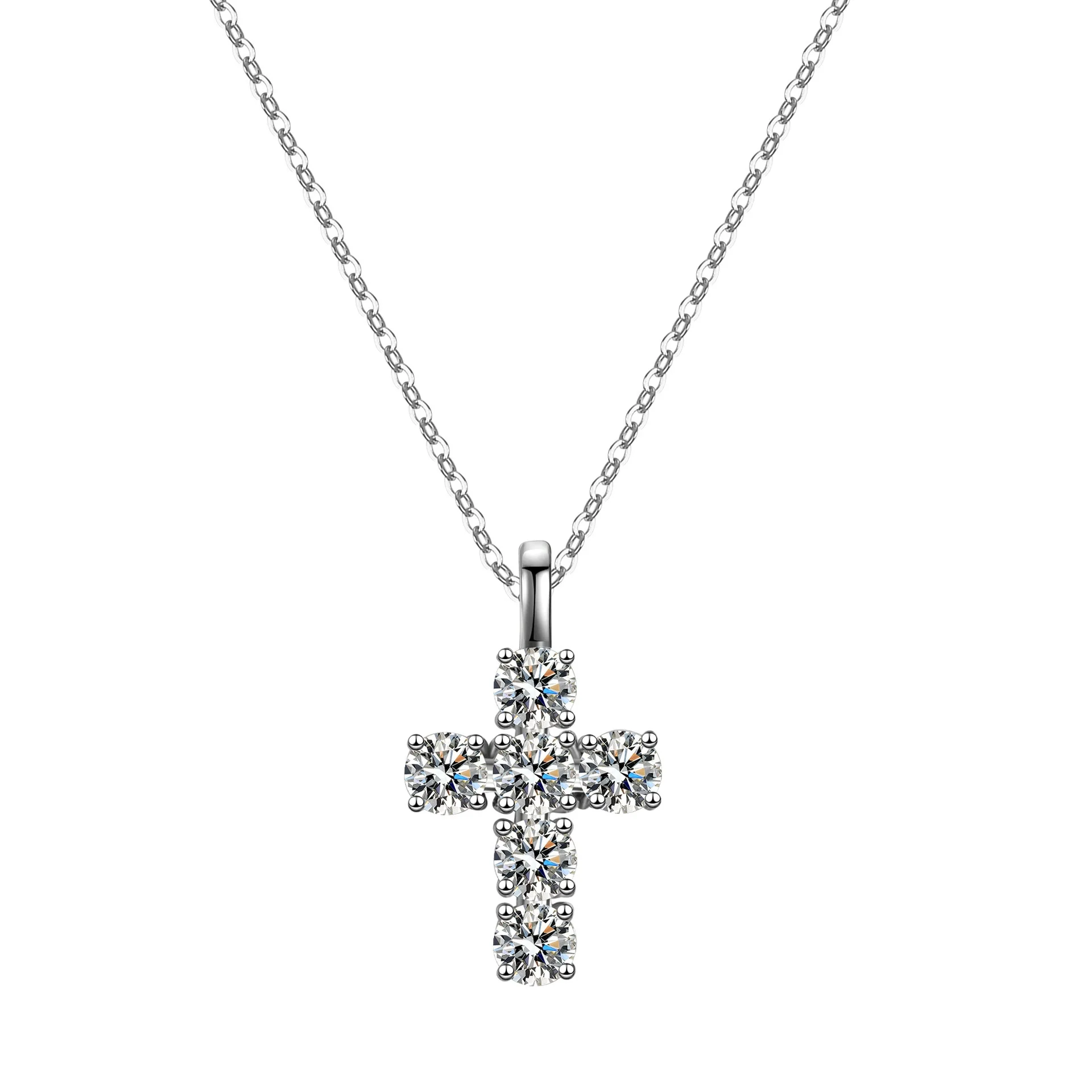 Wholesale Women's 925 Sterling Silver Geometric Cross Pendant Necklace With Ochain