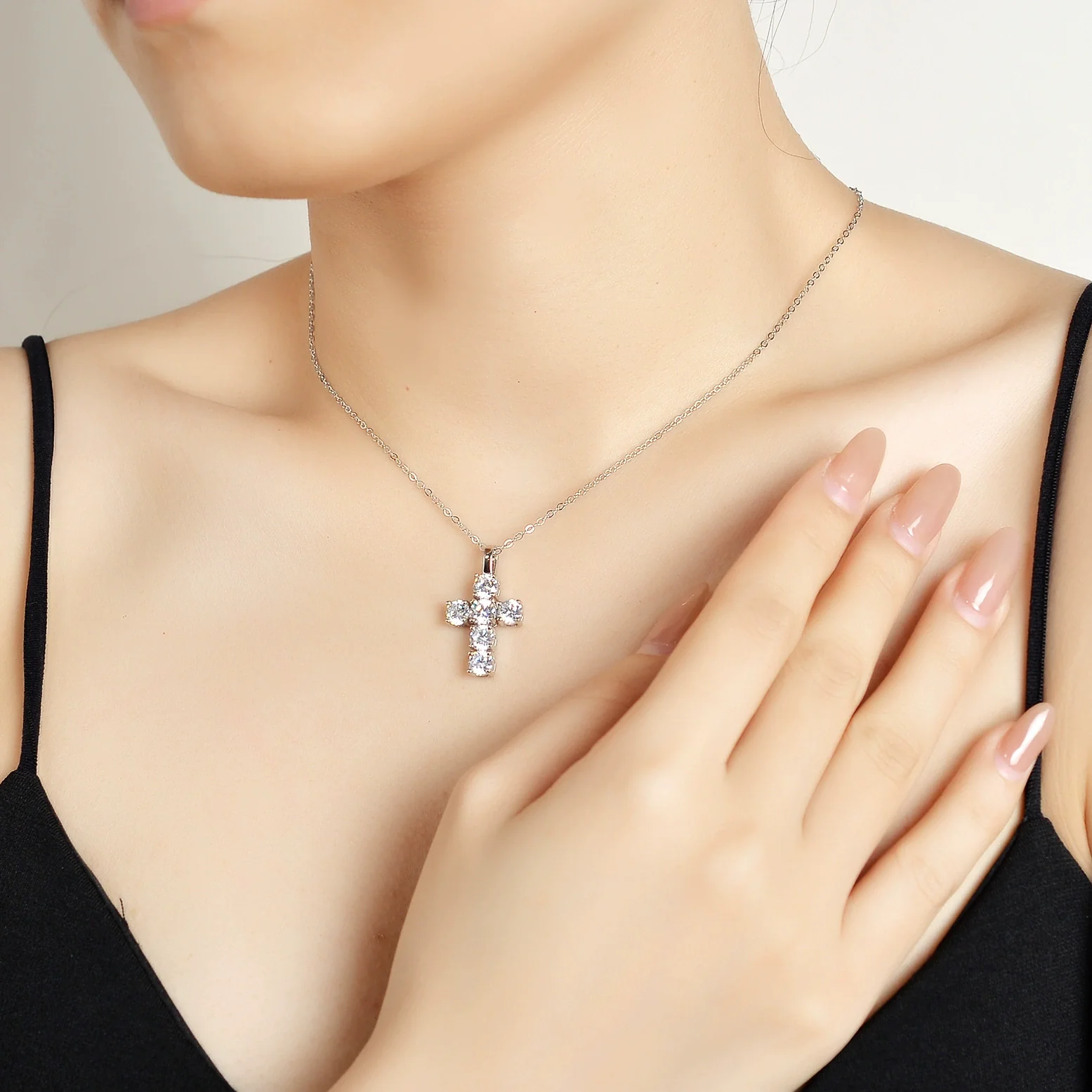 Wholesale Women's 925 Sterling Silver Geometric Cross Pendant Necklace With Ochain - Image 4