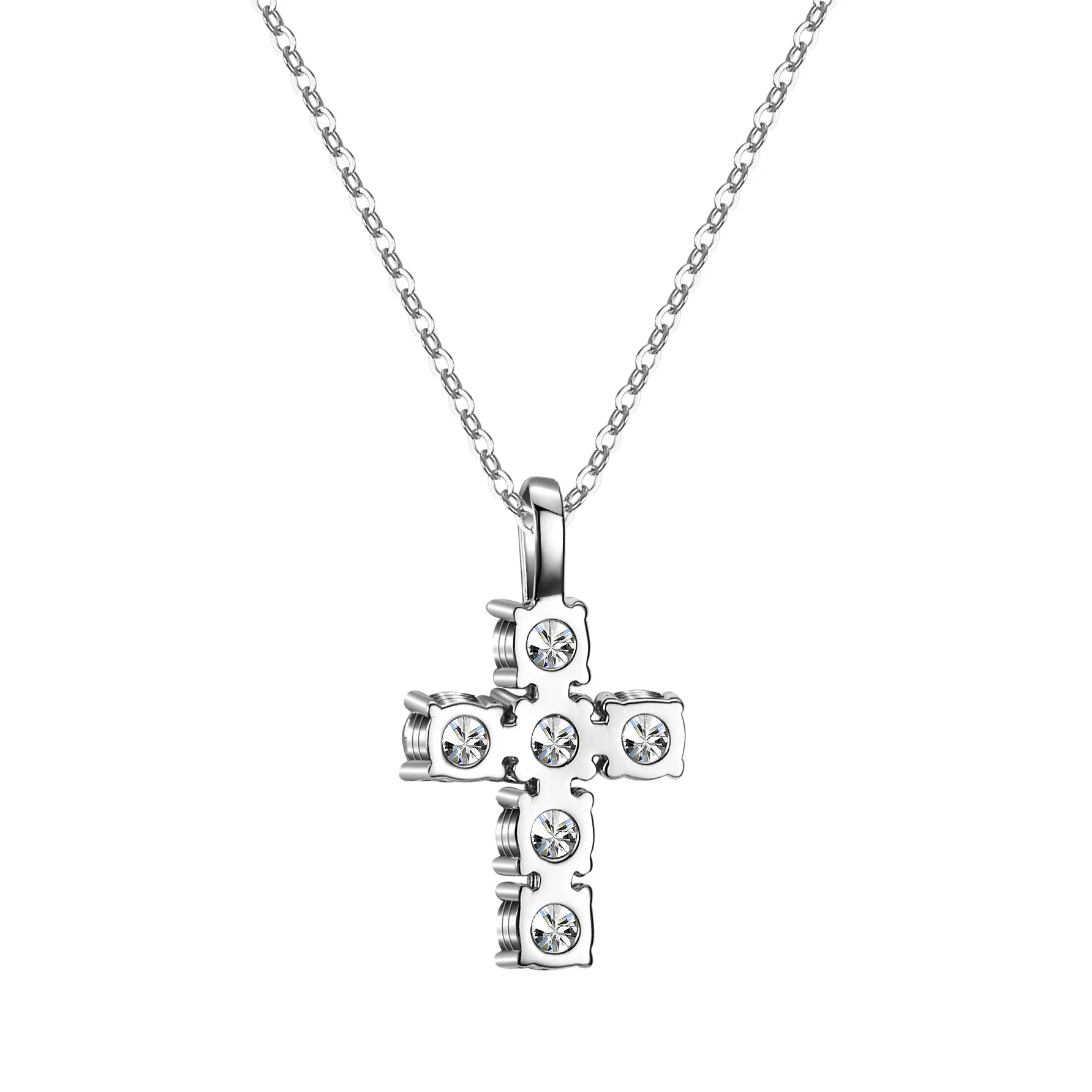 Wholesale Women's 925 Sterling Silver Geometric Cross Pendant Necklace With Ochain - Image 5