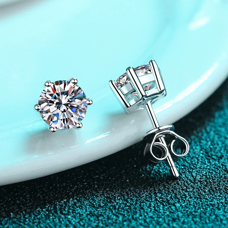 Wholesale Women's 925 Sterling Silver Geometric Moissanite Sixclaw Inlaid Electroplated Earrings