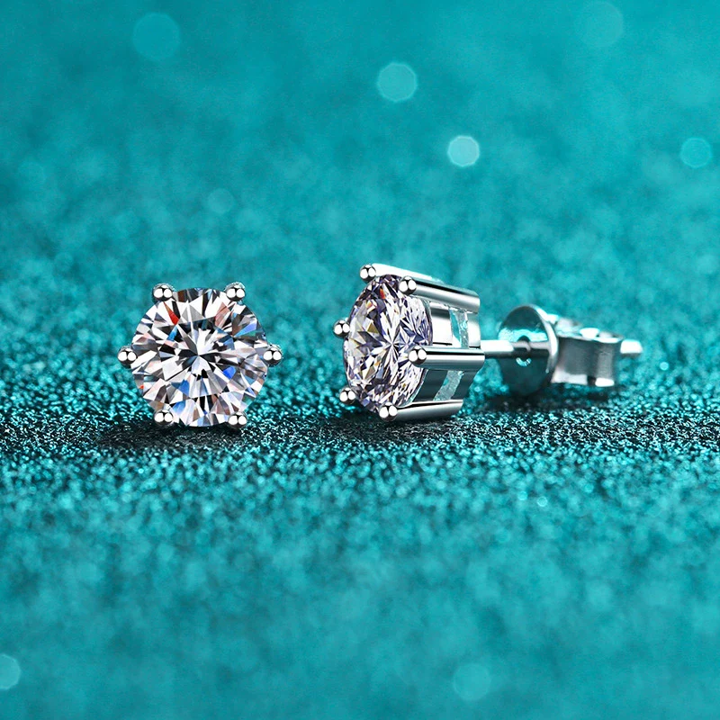 Wholesale Women's 925 Sterling Silver Geometric Moissanite Sixclaw Inlaid Electroplated Earrings - Image 2