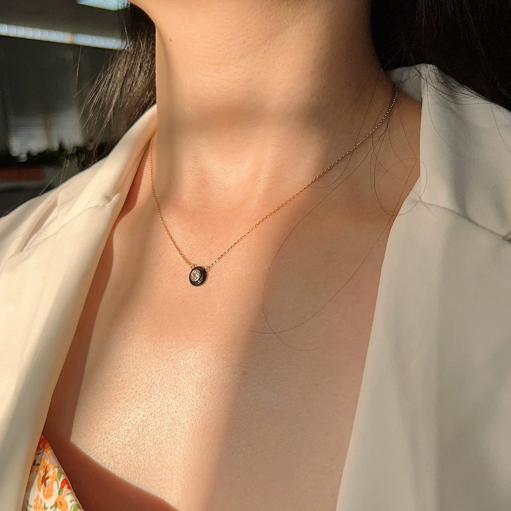 Wholesale Women's 925 Sterling Silver Geometric Oil Drop Single Diamond Zircon Cross Chain Necklace - Image 4