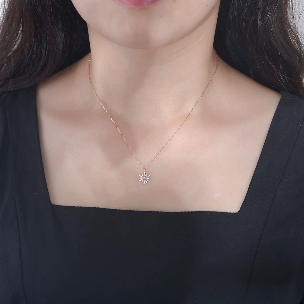Wholesale Women's 925 Sterling Silver Geometric Opal Pendant Necklace With Cross Chain Set With Precious Stones - Image 4