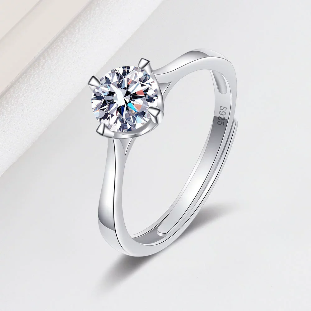 Wholesale Women's 925 Sterling Silver Geometric Single Diamond Four Claw Ring With Electroplating