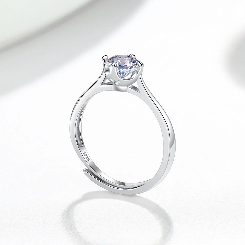 Wholesale Women's 925 Sterling Silver Geometric Single Diamond Four Claw Ring With Electroplating - Image 3