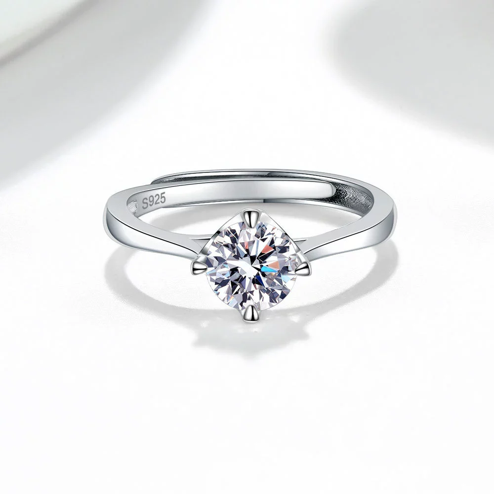 Wholesale Women's 925 Sterling Silver Geometric Single Diamond Four Claw Ring With Electroplating - Image 4