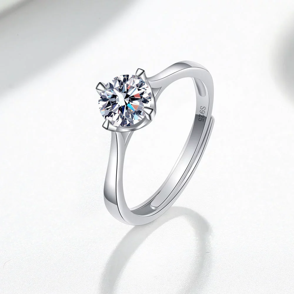 Wholesale Women's 925 Sterling Silver Geometric Single Diamond Four Claw Ring With Electroplating - Image 6