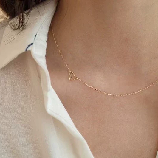 Wholesale Women's 925 Sterling Silver Heart Pendant Necklace Gold Plated O Word Chain - Image 2