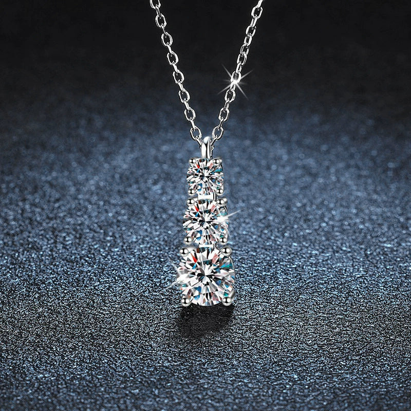Wholesale Women's 925 Sterling Silver Moissanite Geometric Pendant Necklace Set With Diamonds