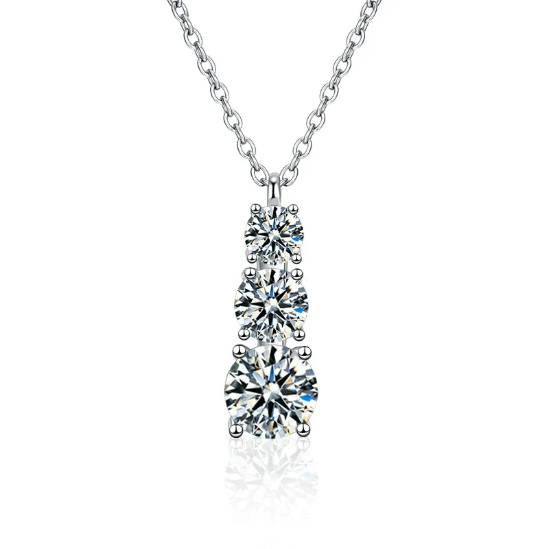Wholesale Women's 925 Sterling Silver Moissanite Geometric Pendant Necklace Set With Diamonds - Image 6