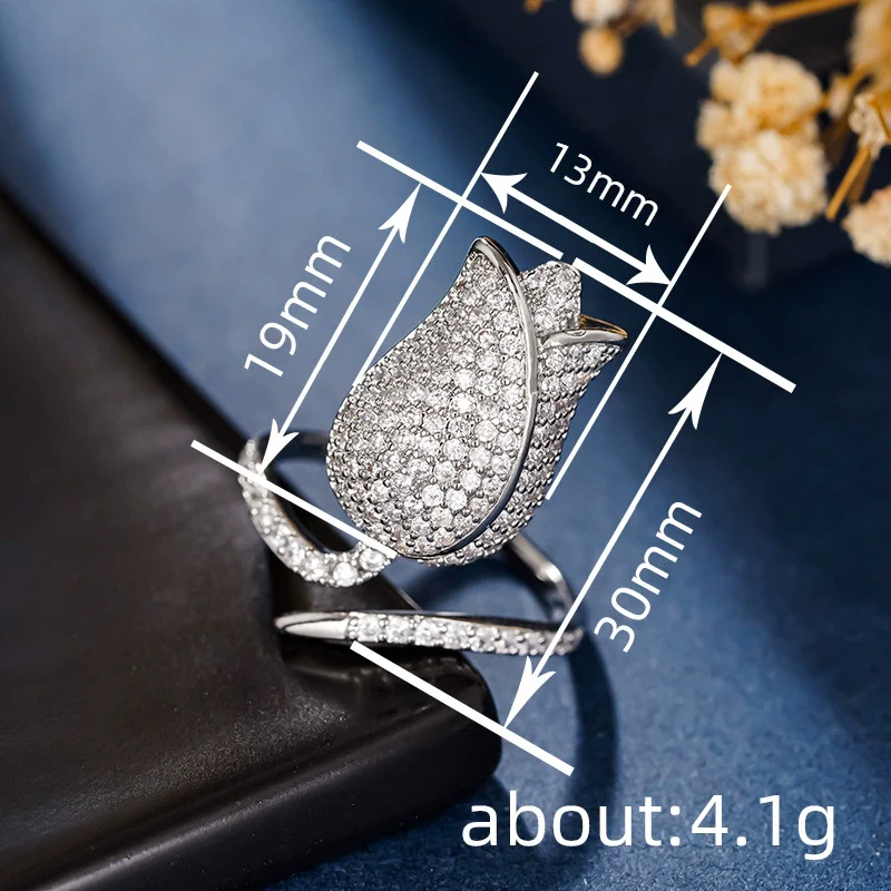 Wholesale Women's Adjustable Open Copper Ring With Geometric And Floral Patterns And Zircon Design In Fairy Style - Image 4
