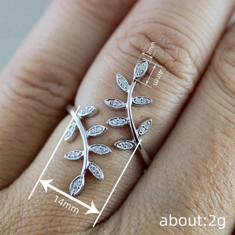 Wholesale Women's Adjustable Ring Copper Leaf Geometric Zirconia Niche Design - Image 4
