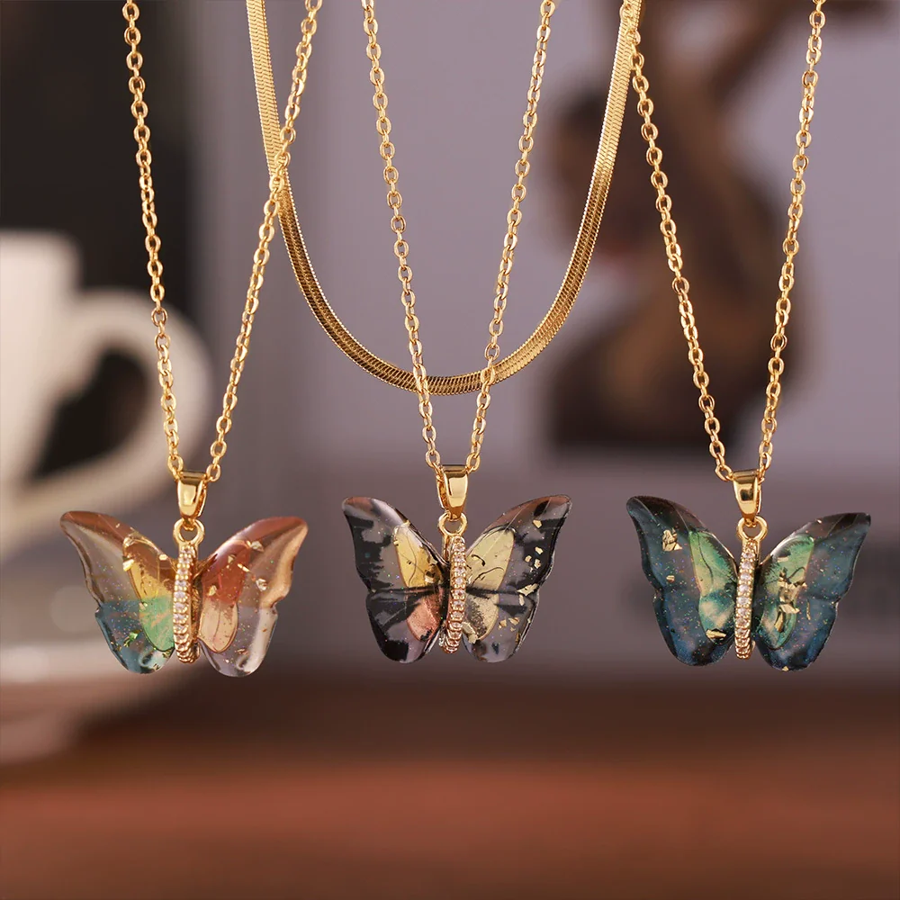Wholesale Women's Allmatch Animal Zodiac Butterfly Pendant Necklace With Microinlaid Zircon Copper And Titanium Steel Ochain Electroplated - Image 3