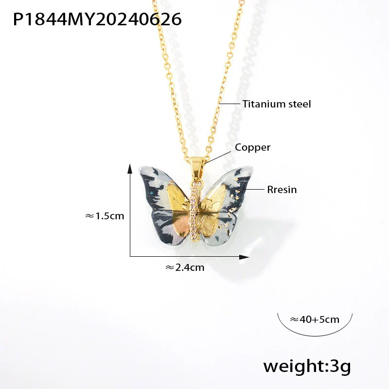 Wholesale Women's Allmatch Animal Zodiac Butterfly Pendant Necklace With Microinlaid Zircon Copper And Titanium Steel Ochain Electroplated - Image 7