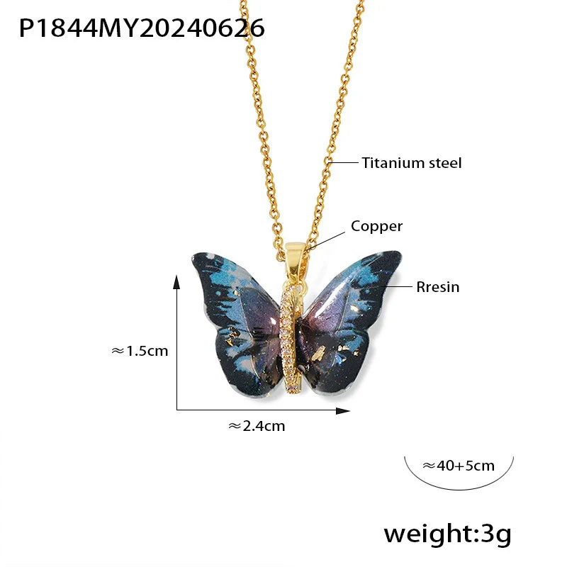 Wholesale Women's Allmatch Animal Zodiac Butterfly Pendant Necklace With Microinlaid Zircon Copper And Titanium Steel Ochain Electroplated - Image 9
