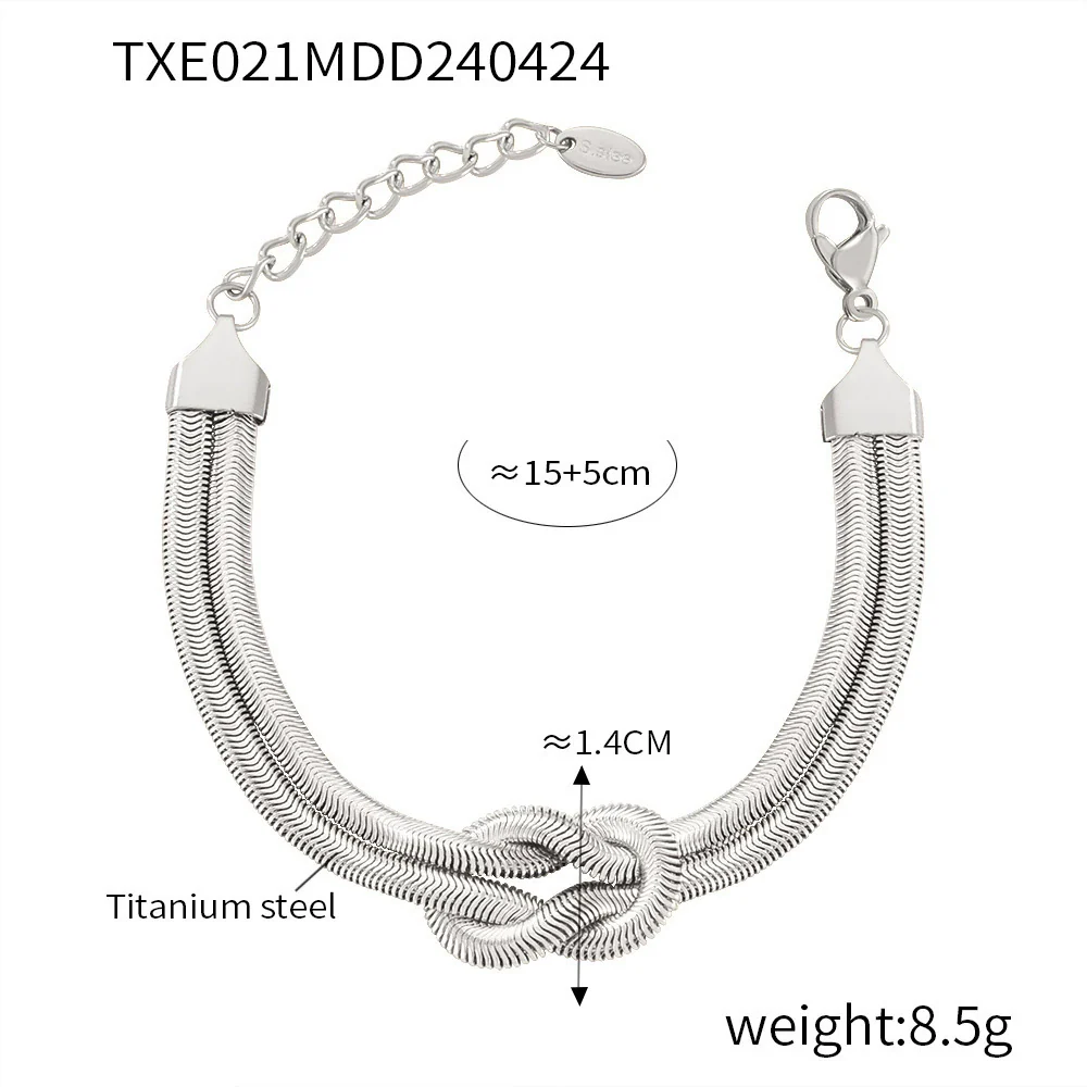 Wholesale Women's Allmatch Snake Bone Chain Jewelry Suit With Weaving Knot Design Goldplated Titanium Steel - Image 6