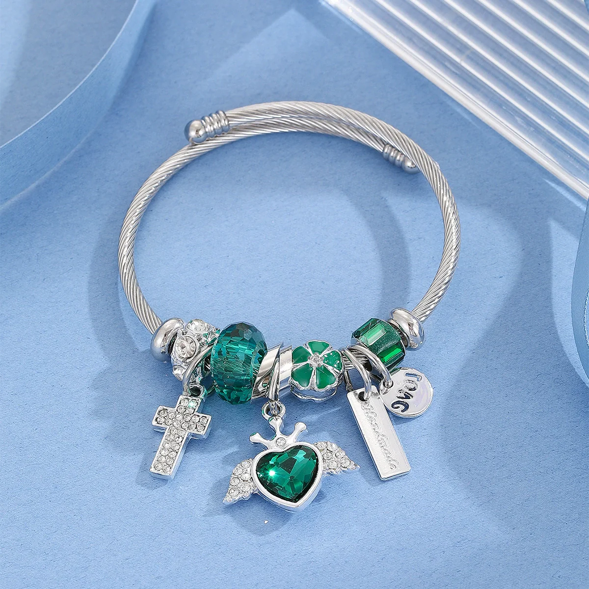 Wholesale Women's Allmatching Stainless Steel Bracelet With Diamond Embedded Heart Shape And Animal Zodiac Patterns - Image 7