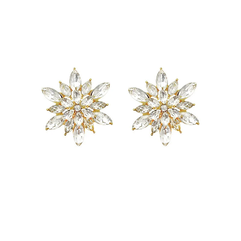 Wholesale Women's Alloy 925 Silver Electroplated Rhinestone Flower Earrings Light Luxury Niche Design - Image 5