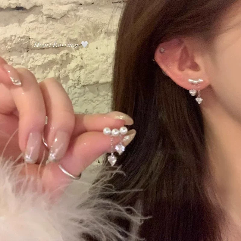 Wholesale Women's Alloy And 925 Silver Heart Shape Electroplated Pearl Love Earrings - Image 11