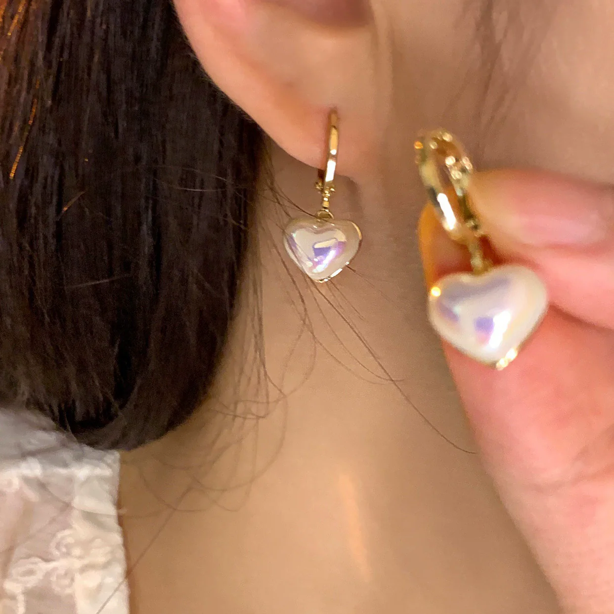 Wholesale Women's Alloy And 925 Silver Heart Shape Electroplated Pearl Love Earrings - Image 38