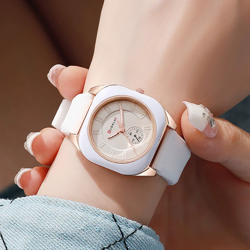 Wholesale Women's Alloy And Silicone Square Dial Quartz Watches With Spiral Crown And Pin Buckle - Image 2