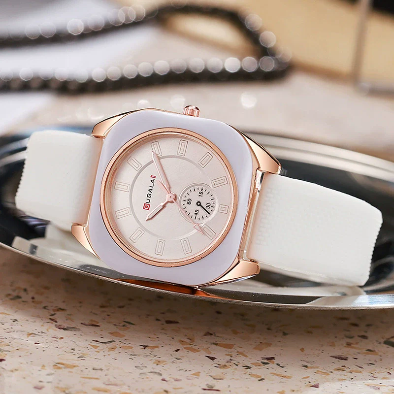 Wholesale Women's Alloy And Silicone Square Dial Quartz Watches With Spiral Crown And Pin Buckle - Image 3