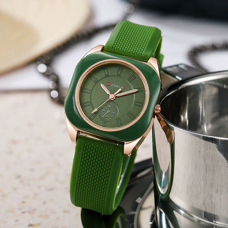 Wholesale Women's Alloy And Silicone Square Dial Quartz Watches With Spiral Crown And Pin Buckle - Image 4