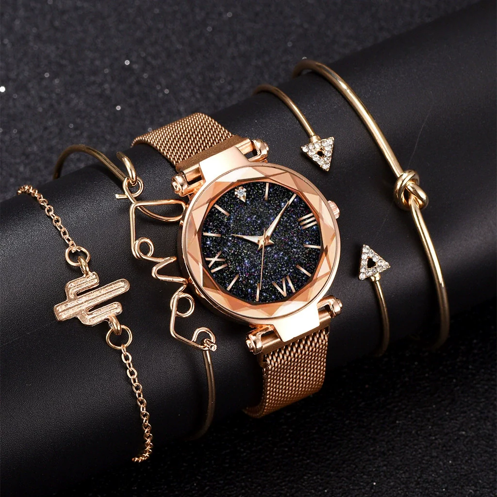 Wholesale Women's Alloy And Stainless Steel Leisure Style Round Dial Quartz Watch And Bracelet Suit