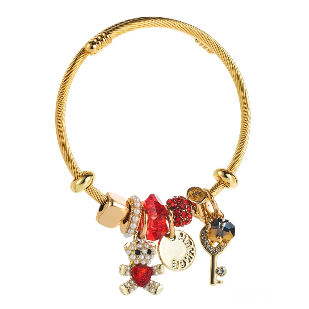 Wholesale Women's Alloy And Titanium Steel Bracelet With Bear Key Crystal Pendant - Image 5