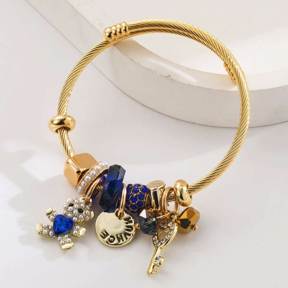 Wholesale Women's Alloy And Titanium Steel Bracelet With Bear Key Crystal Pendant - Image 7