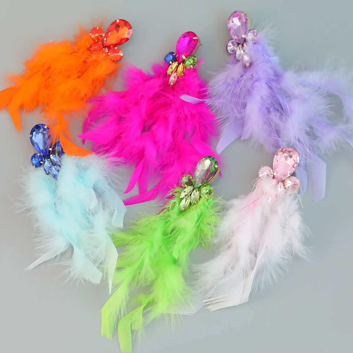 Wholesale Women's Alloy Diamond Geometric Flower Tassel Feather Earrings