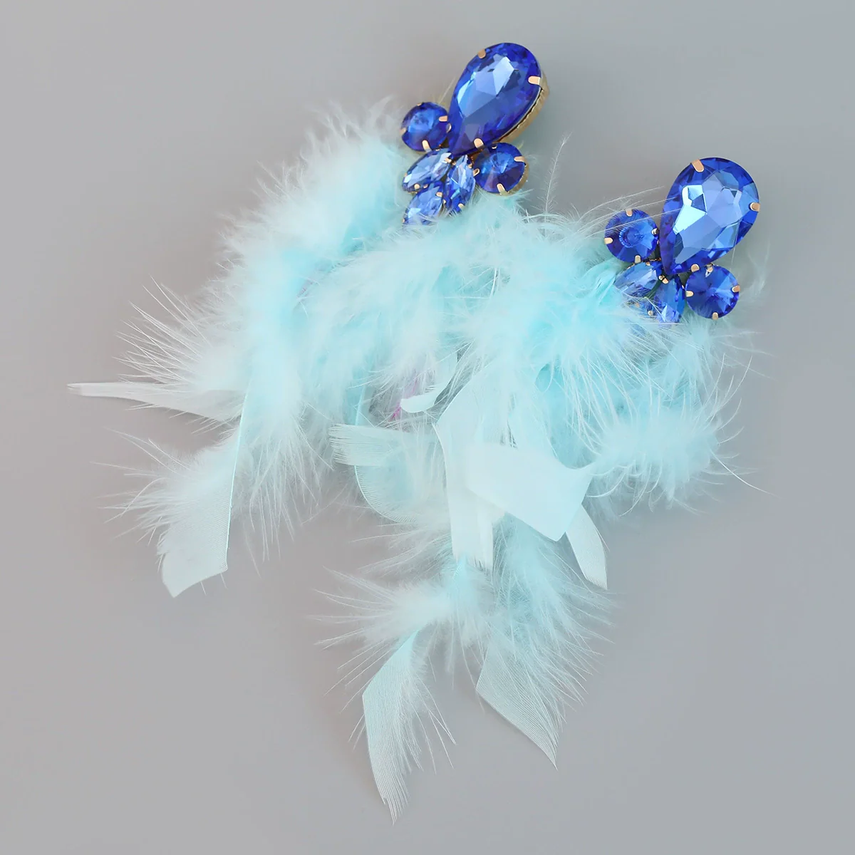 Wholesale Women's Alloy Diamond Geometric Flower Tassel Feather Earrings - Image 12