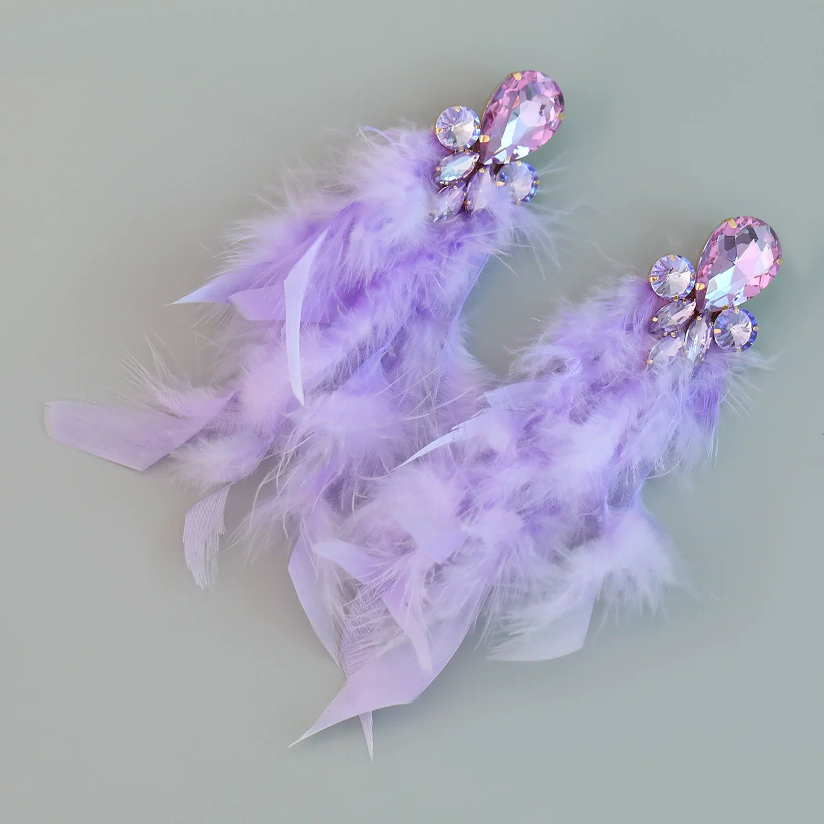 Wholesale Women's Alloy Diamond Geometric Flower Tassel Feather Earrings - Image 13