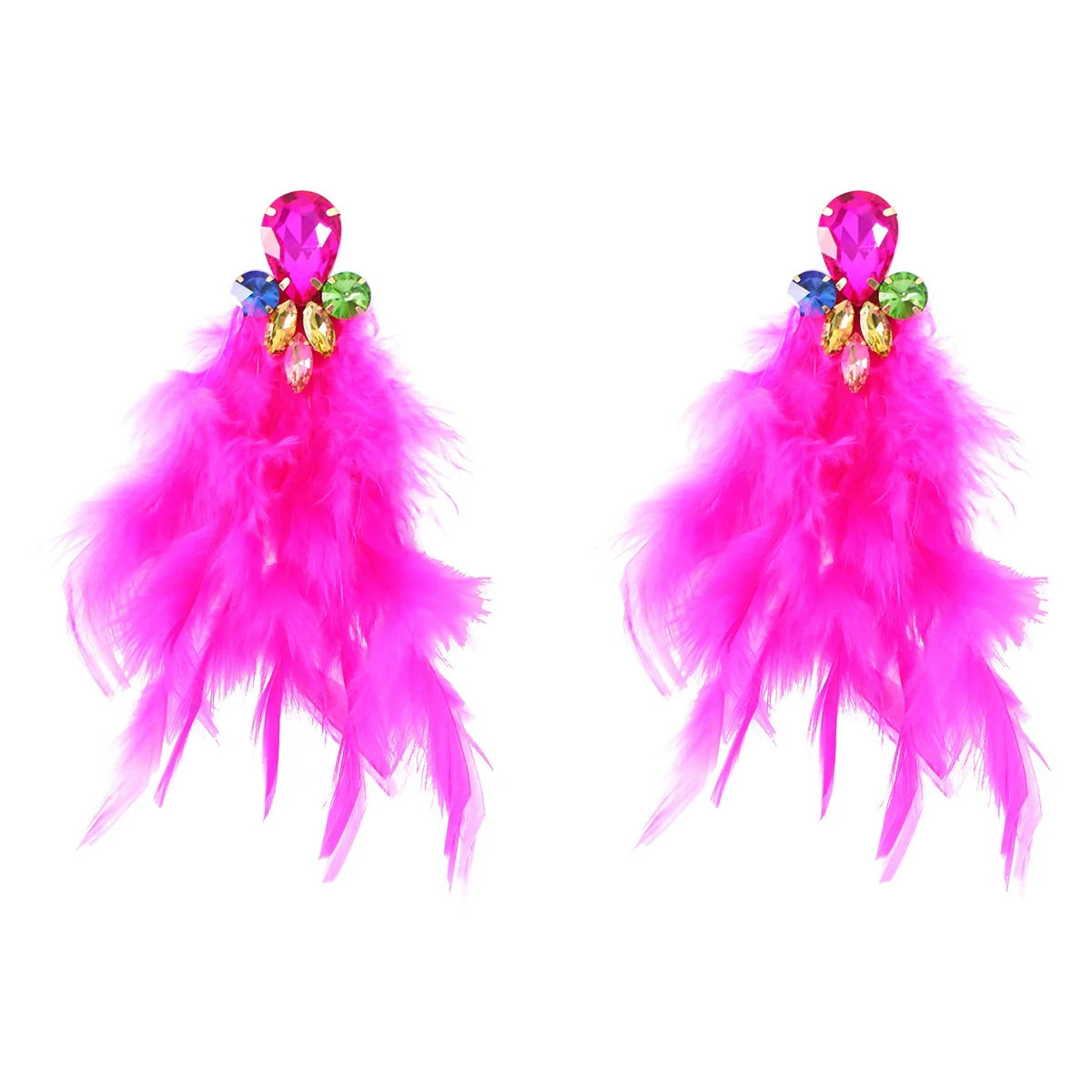 Wholesale Women's Alloy Diamond Geometric Flower Tassel Feather Earrings - Image 5