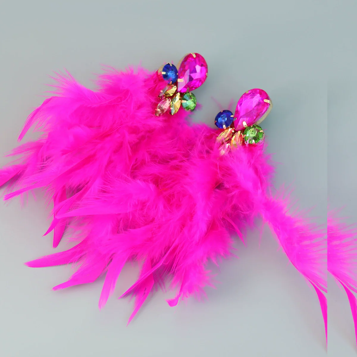 Wholesale Women's Alloy Diamond Geometric Flower Tassel Feather Earrings - Image 6