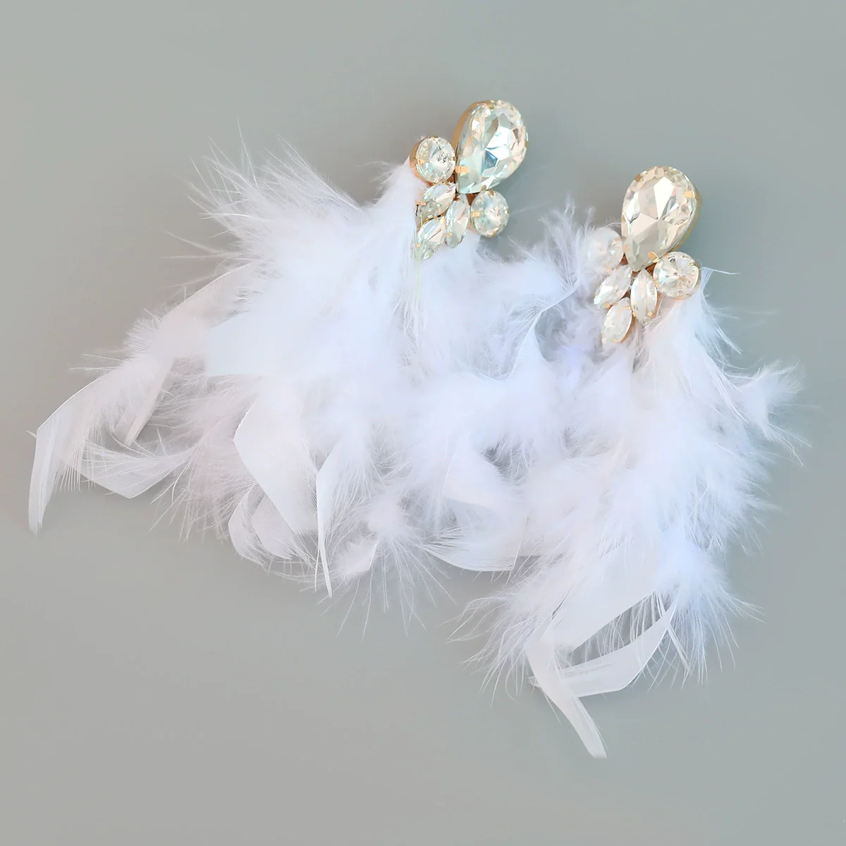 Wholesale Women's Alloy Diamond Geometric Flower Tassel Feather Earrings - Image 7