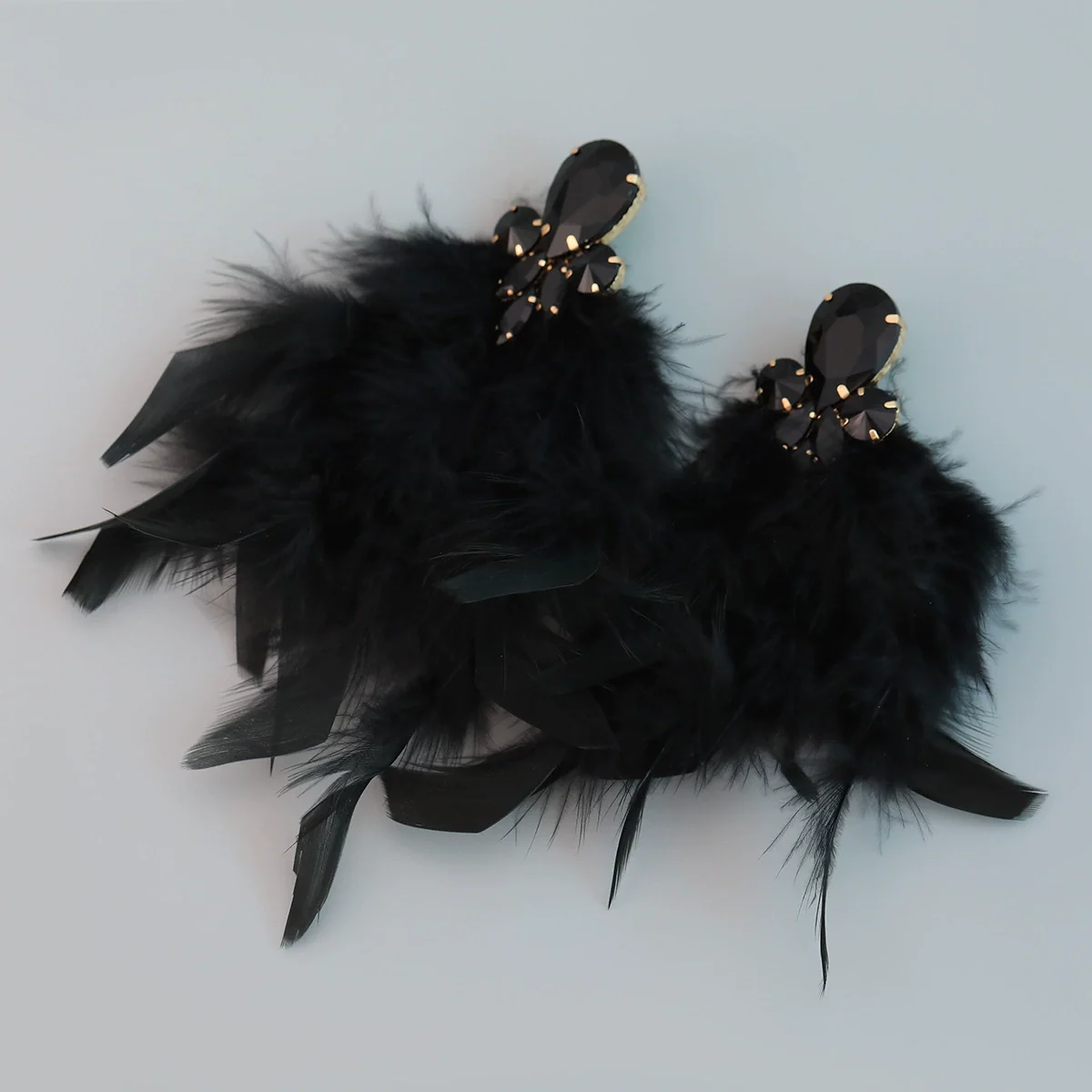 Wholesale Women's Alloy Diamond Geometric Flower Tassel Feather Earrings - Image 8